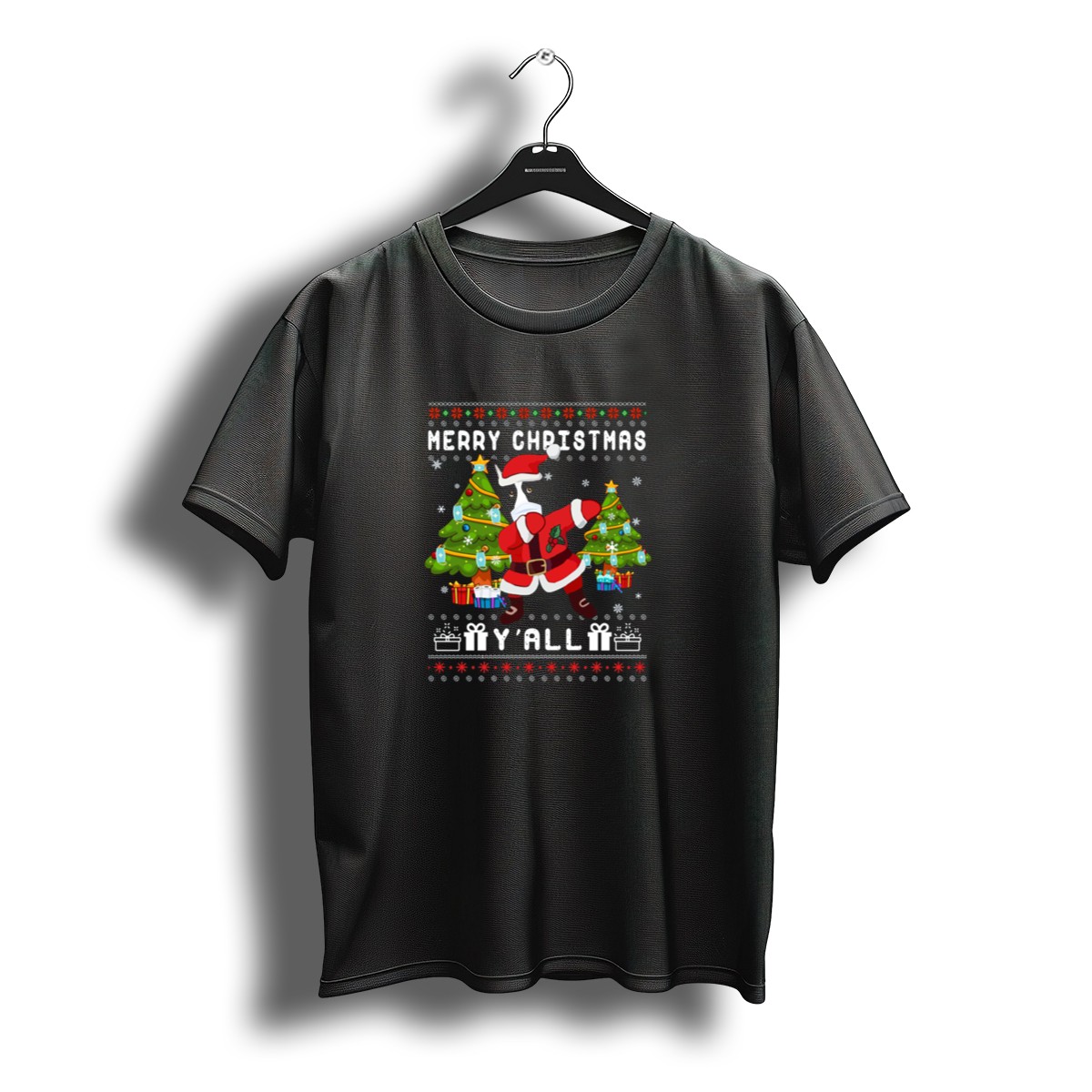 Merry Christmas Y'All Canaan Dog Santa Dancing Between Festive Christmas Trees T-Shirt